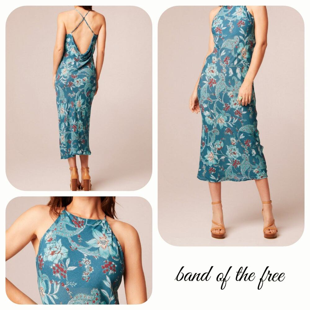NWT Band of the Free Audette Floral Halter Midi Dress Sz. S [4-6] Deep Teal Teal